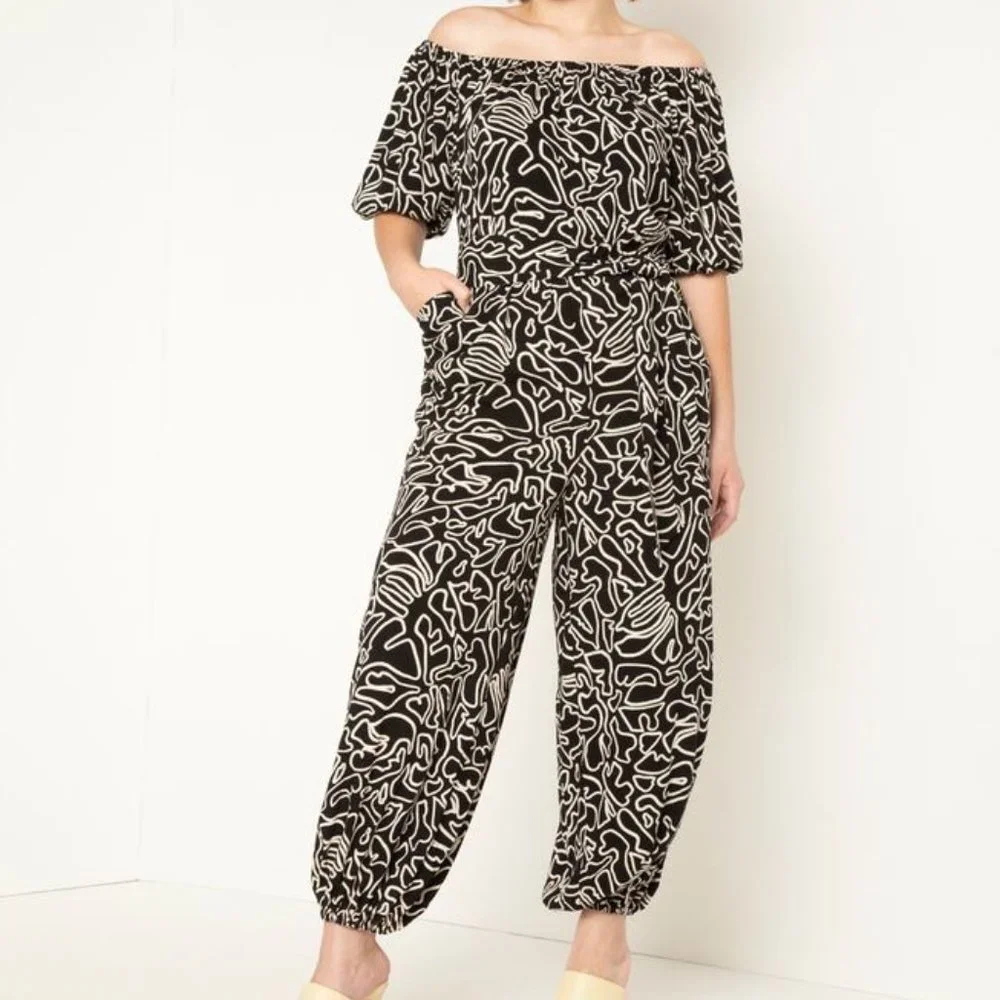 Eloquii Printed Wide Leg Off Shoulder Jumpsuit 24 - Picture 1 of 7